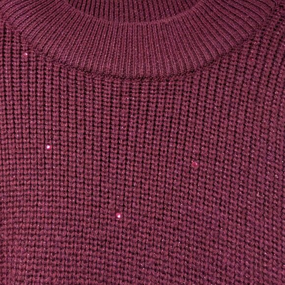 Michael Michael Kors Maroon Sequin Wool Mohair Chunky Knit Mock Neck Sweater XL - Picture 5 of 7
